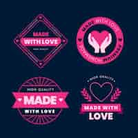 Free vector hand drawn made with love pink label collection