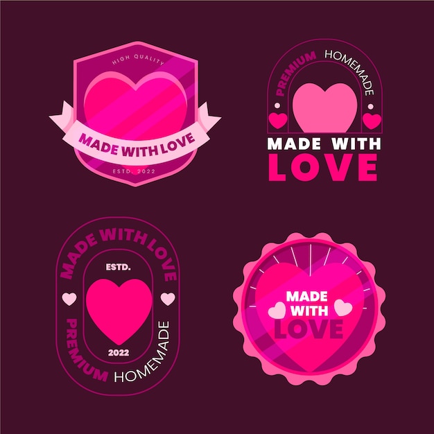 Free vector hand drawn made with love pink label pack