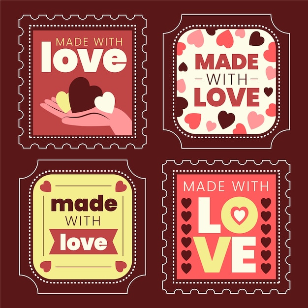 Free vector hand drawn made with love stamp set