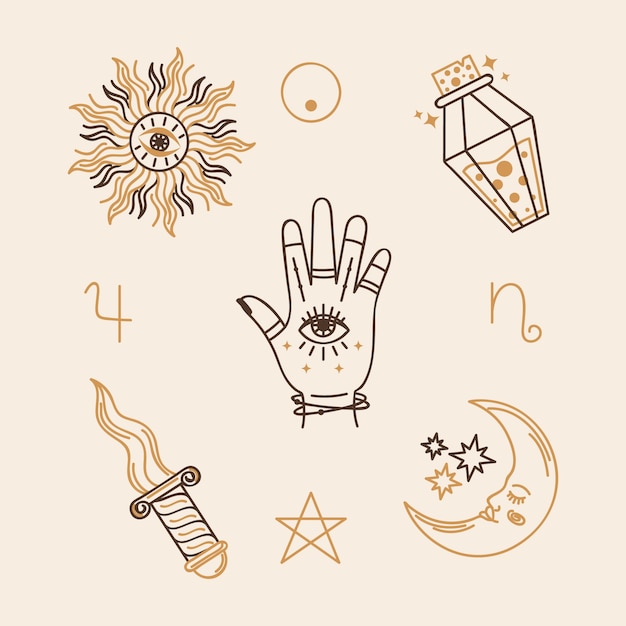 Free vector hand drawn magic symbol set