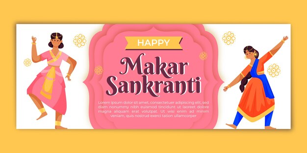 Hand drawn makar sankranti horizontal banner