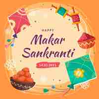 무료 벡터 손으로 그린 makar sankranti