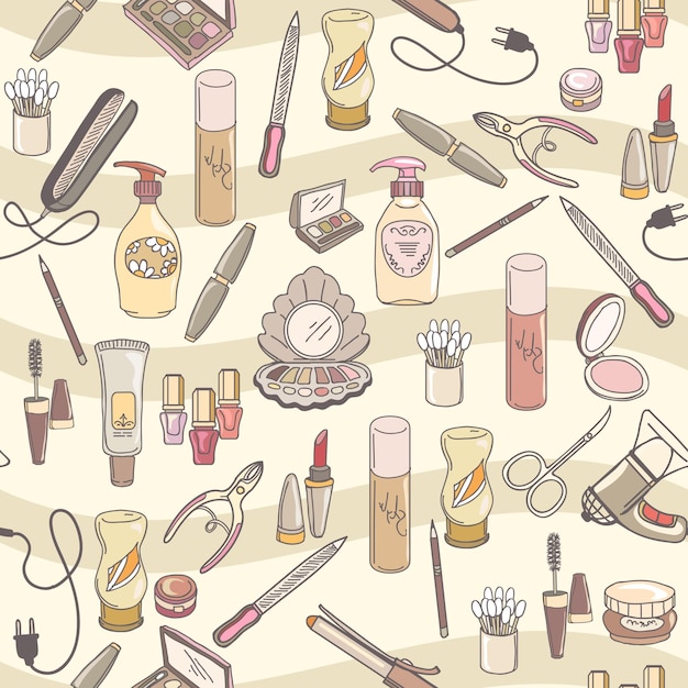 Free vector hand drawn make up and cosmetics  seamless pattern