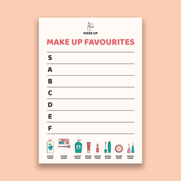 Hand drawn make up favorites vertical tier list