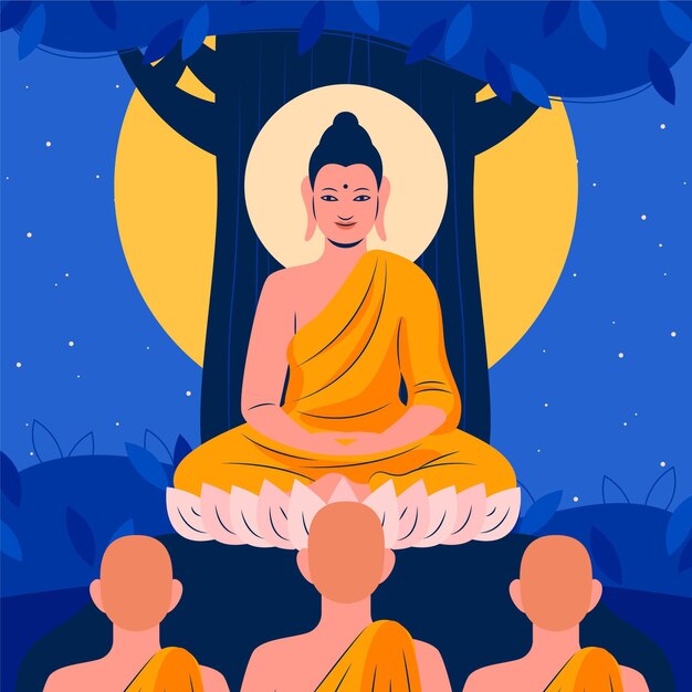 Hand-drawn makha bucha day illustration