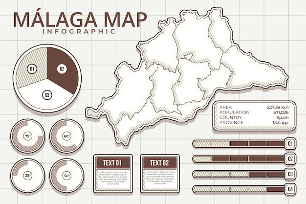 Vettore gratuito mappa di malaga disegnata a mano