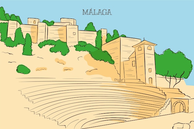 Vettore gratuito skyline di malaga disegnato a mano