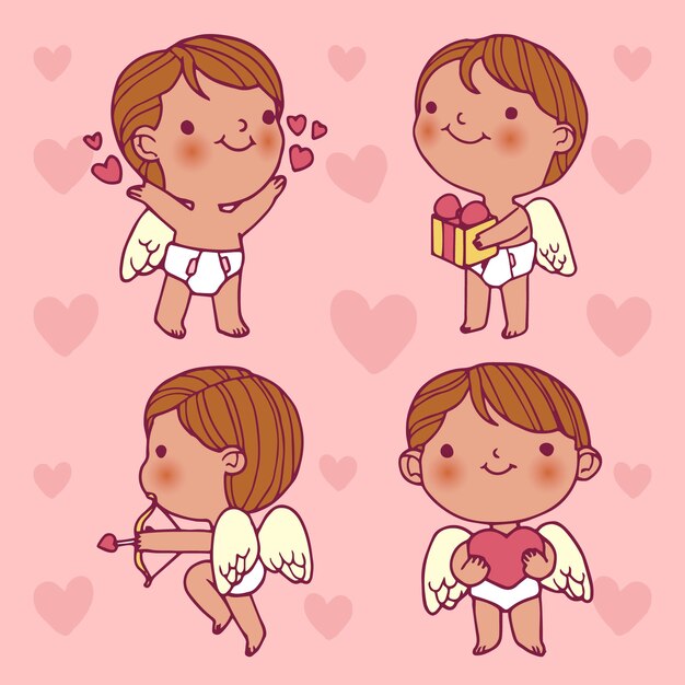 Hand drawn male cupid character collection