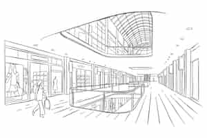 Vettore gratuito illustrazione del disegno del centro commerciale disegnato a mano