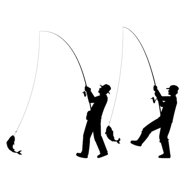 Hand drawn man fishing silhouette