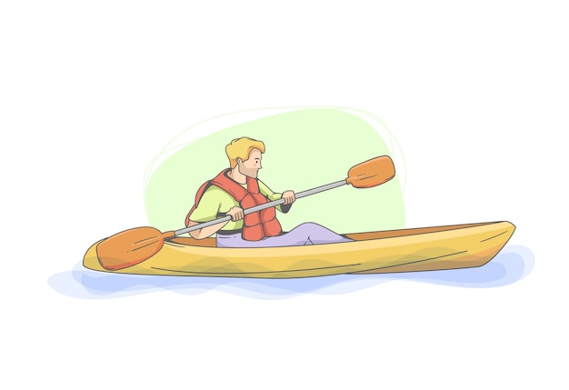 Hand drawn man kayaking illustration