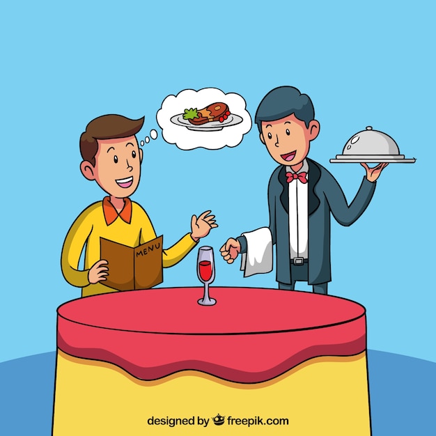 Free vector hand drawn man ordering his dinner