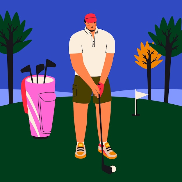 Vettore gratuito uomo disegnato a mano che gioca a golf illustrazione