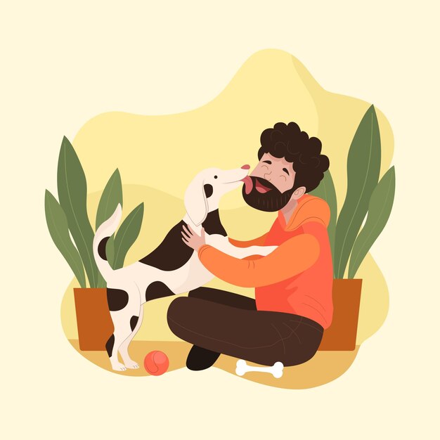 Hand drawn man with cute dog