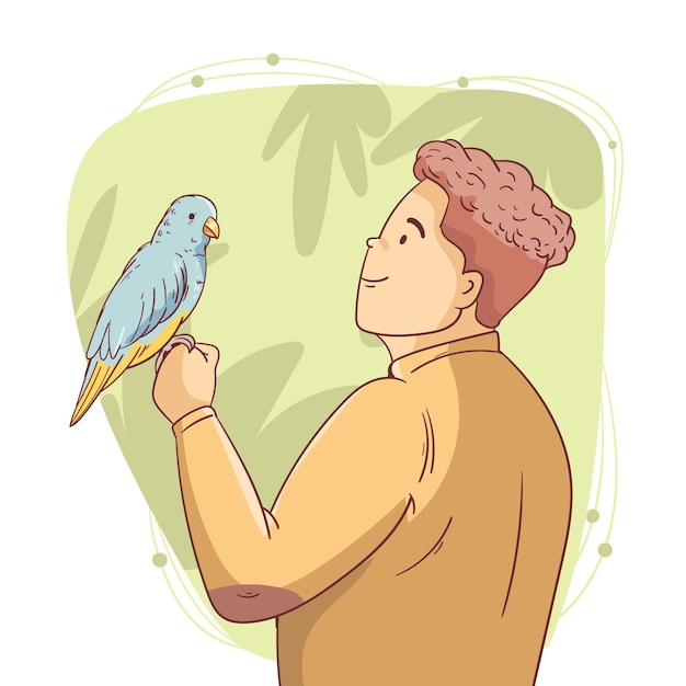 Ручной обращается человек с попугаем