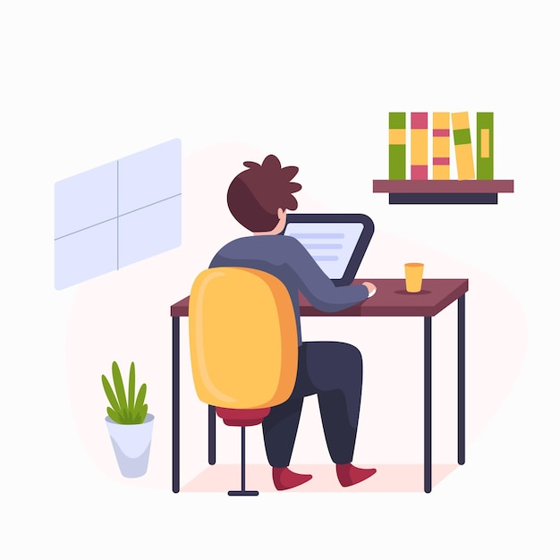 Free vector hand drawn man working from home