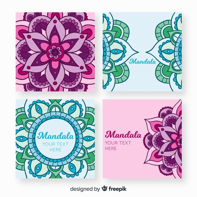 Hand drawn mandala card collection