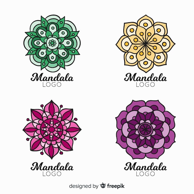 Vettore gratuito collezione di logo mandala disegnata a mano