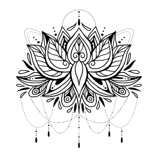 Hand drawn mandala lotus flower drawing