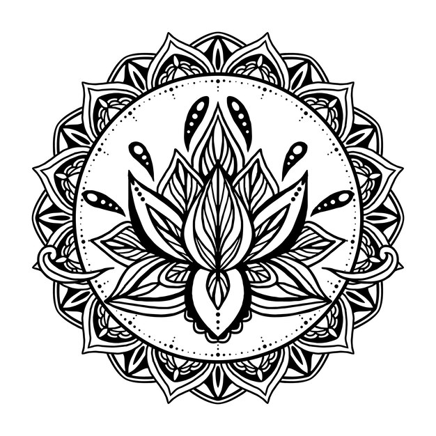 Hand drawn mandala lotus flower drawing