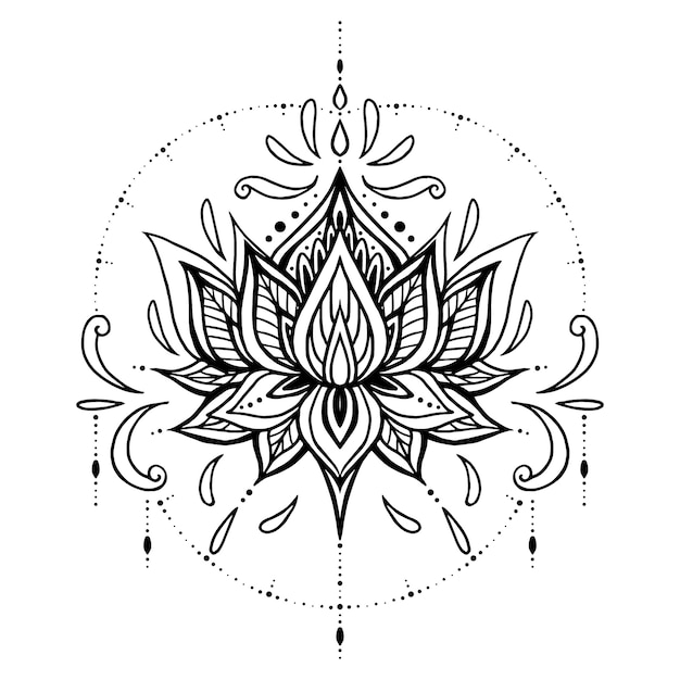 Hand drawn mandala lotus flower drawing