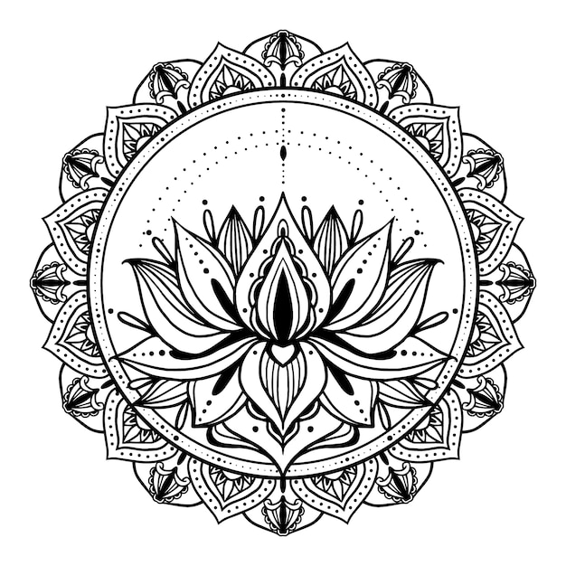 Hand drawn mandala lotus flower drawing