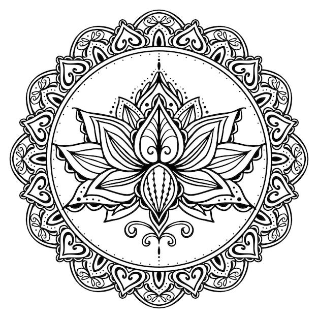 Disegno del fiore di loto mandala disegnato a mano