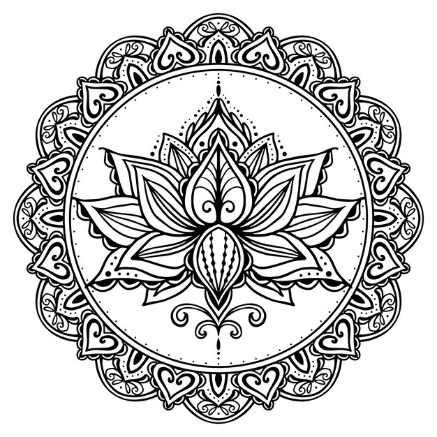 Hand drawn mandala lotus flower drawing