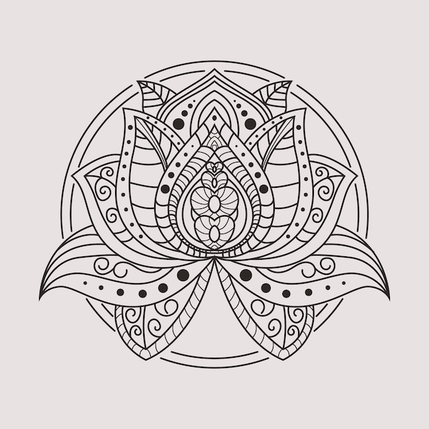 Hand drawn mandala lotus flower drawing