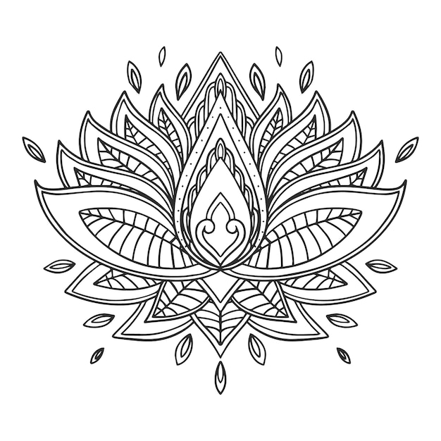 Hand drawn mandala lotus flower drawing