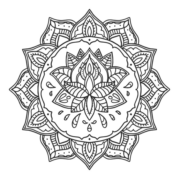 Hand drawn mandala lotus flower drawing