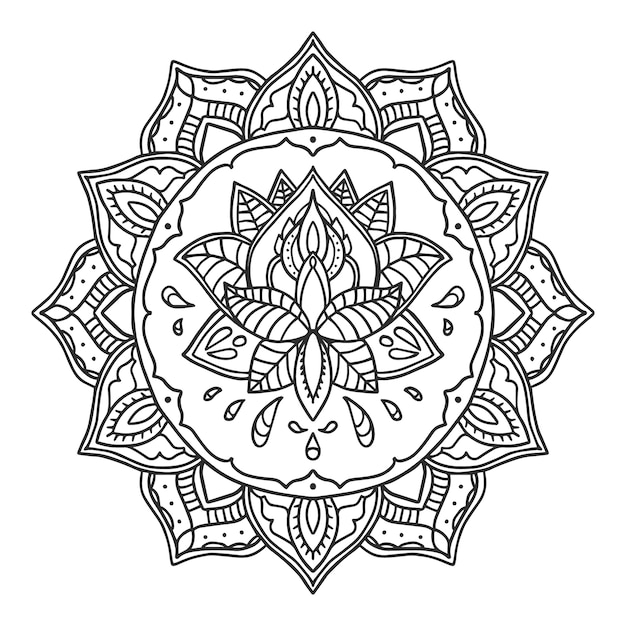 Hand drawn mandala lotus flower drawing