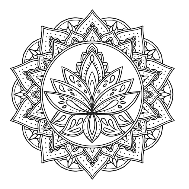 Hand drawn mandala lotus flower drawing