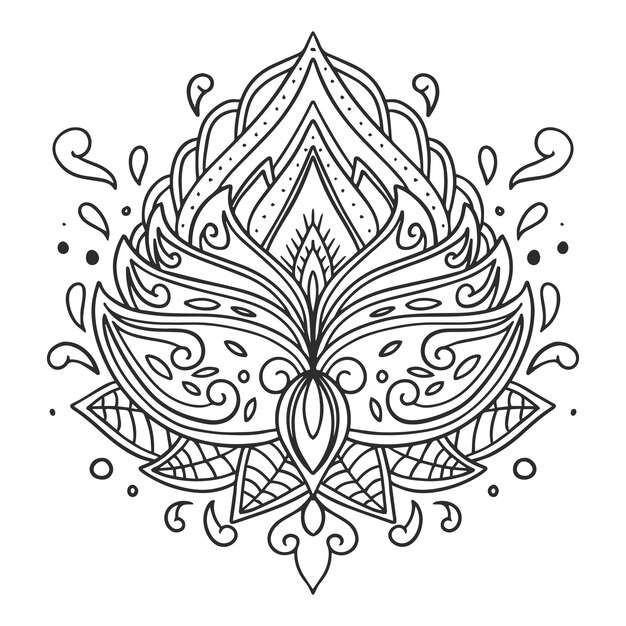 Hand drawn mandala lotus flower drawing