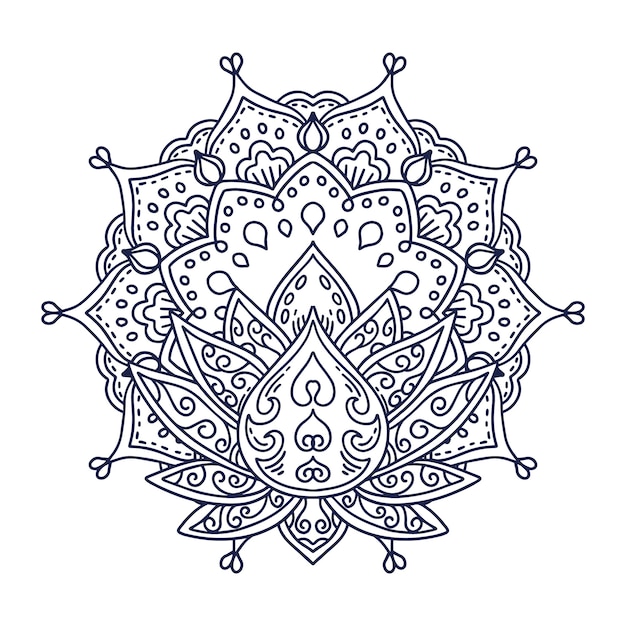 Hand drawn mandala lotus flower drawing