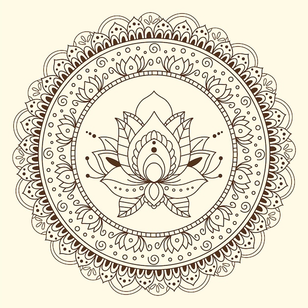 Hand drawn mandala lotus flower drawing