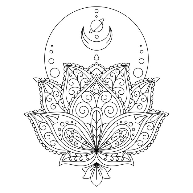 Hand drawn mandala lotus flower drawing