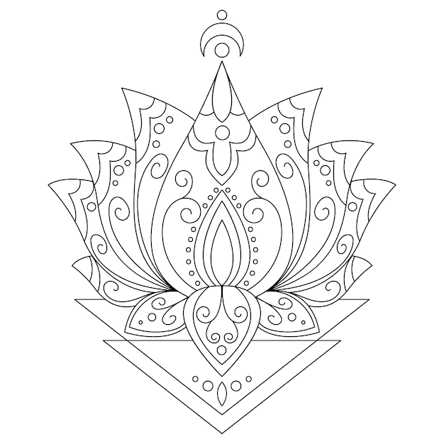 Hand drawn mandala lotus flower drawing