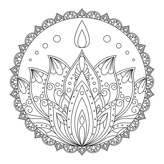 Hand drawn mandala lotus flower drawing