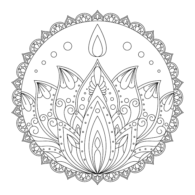 Hand drawn mandala lotus flower drawing