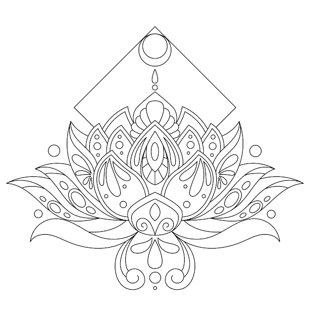 Hand drawn mandala lotus flower drawing