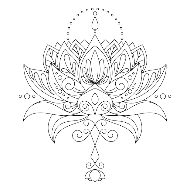 Hand drawn mandala lotus flower drawing