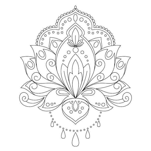 Hand drawn mandala lotus flower drawing