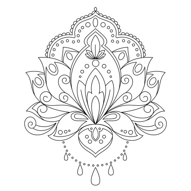 Hand drawn mandala lotus flower drawing