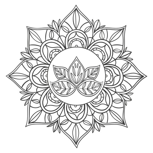 Hand drawn mandala lotus flower drawing