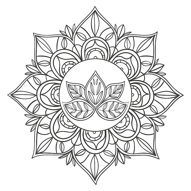 Hand drawn mandala lotus flower drawing