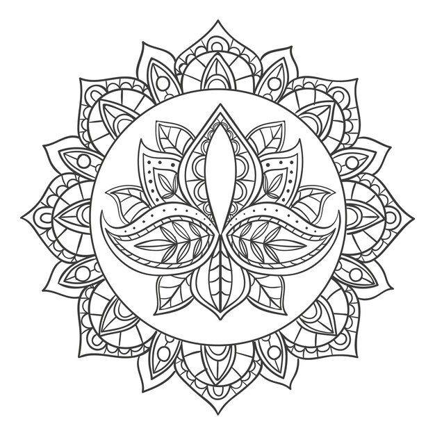 Hand drawn mandala lotus flower drawing