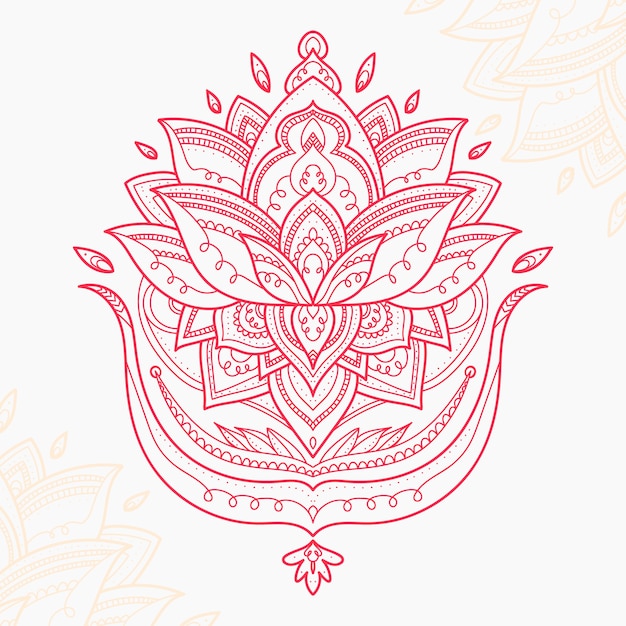 Hand drawn mandala lotus flower drawing