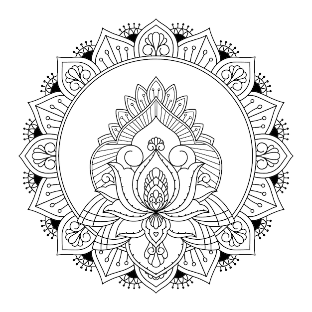 Hand drawn mandala lotus flower drawing