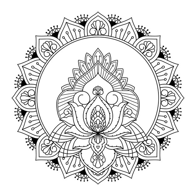 Hand drawn mandala lotus flower drawing